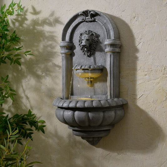 Classic Lion Head Wall-Mounted Water Fountain with LED Light BW20