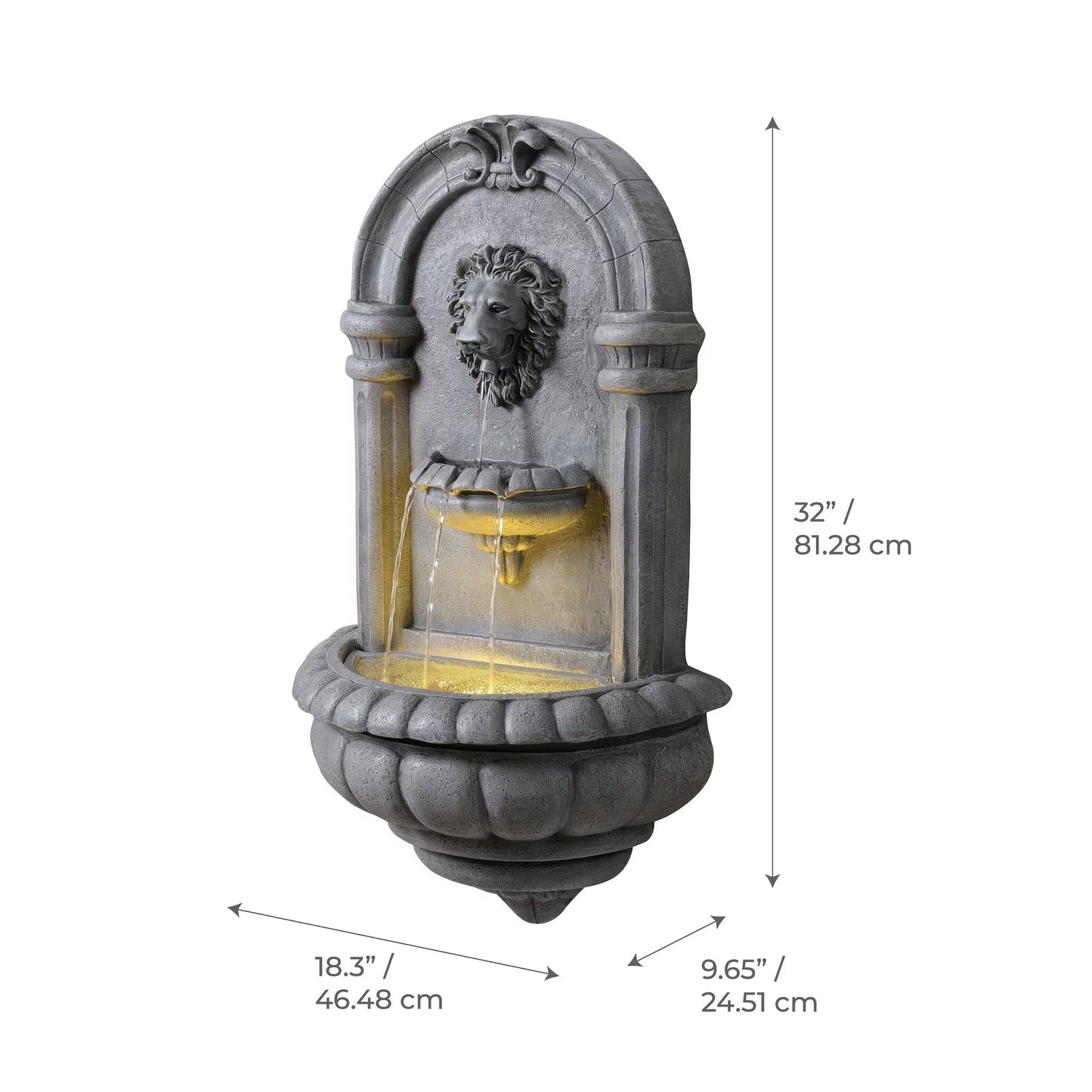 Classic Lion Head Wall-Mounted Water Fountain with LED Light BW20