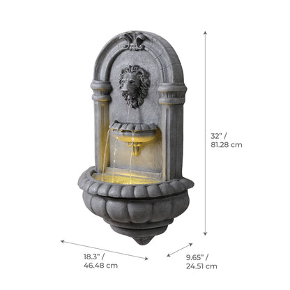 Classic Lion Head Wall-Mounted Water Fountain with LED Light BW20