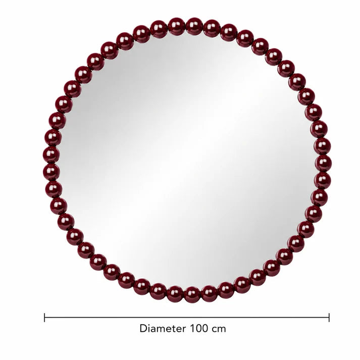 Luxury Burgundy Beaded Round Wall Mirror BW51