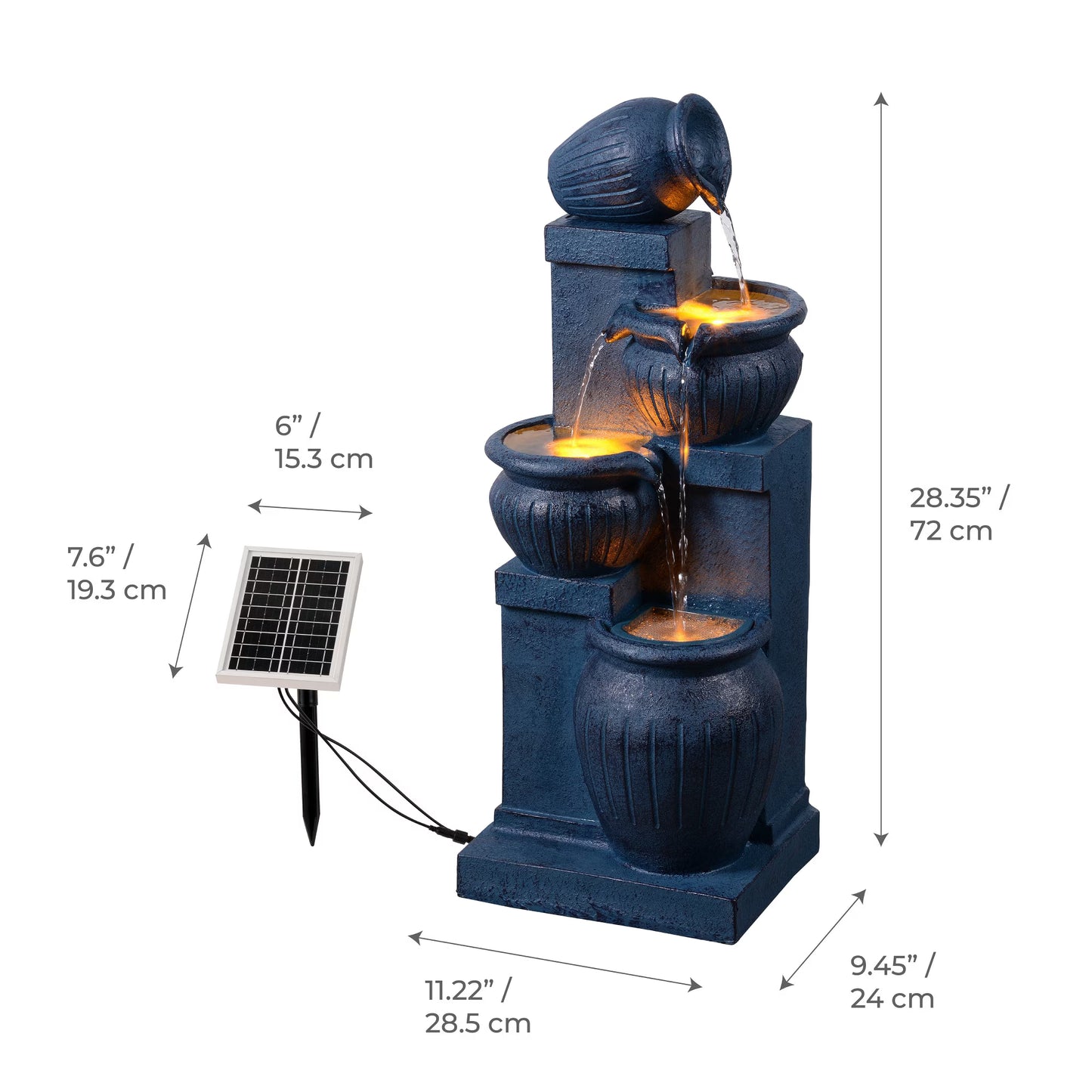 Solar 4-Tier Cascading Bowl Water Fountain BW18